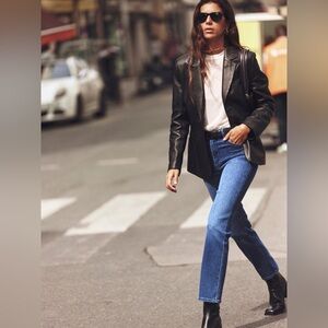 NWT $1398 Frame Women's Black The Femme Leather Blazer